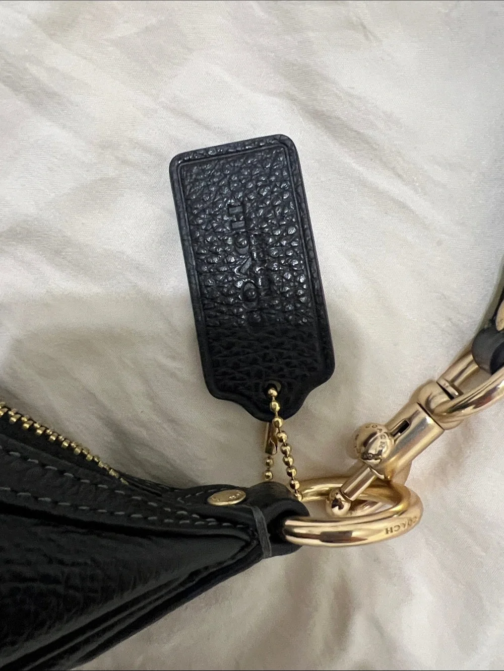Coach Black Pebbled Leather Crescent Bag with Gold Hardware
